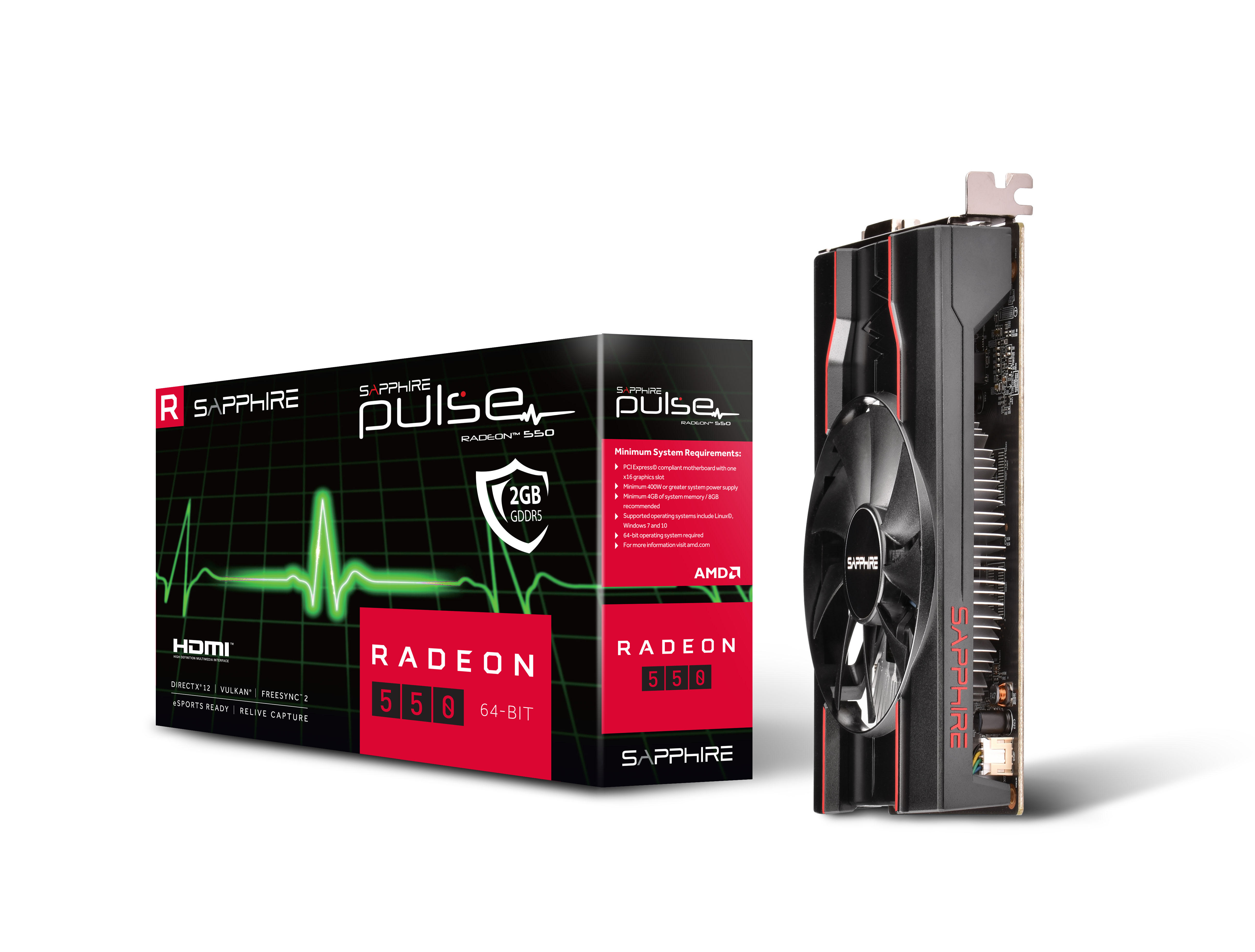 SAPPHIRE Radeon PULSE RX 550 2G (11268-21-20G) (AMD, Grafikkarte)