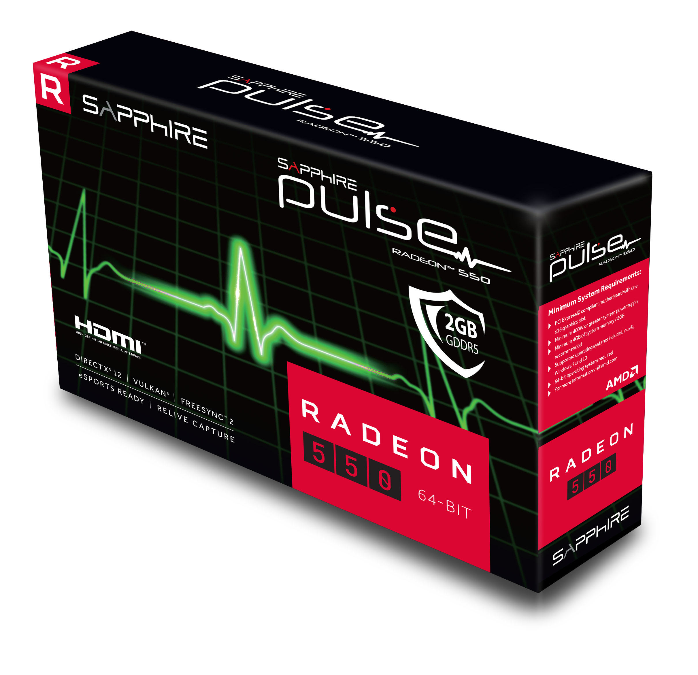 SAPPHIRE Radeon PULSE RX 550 2G (11268-21-20G) (AMD, Grafikkarte)