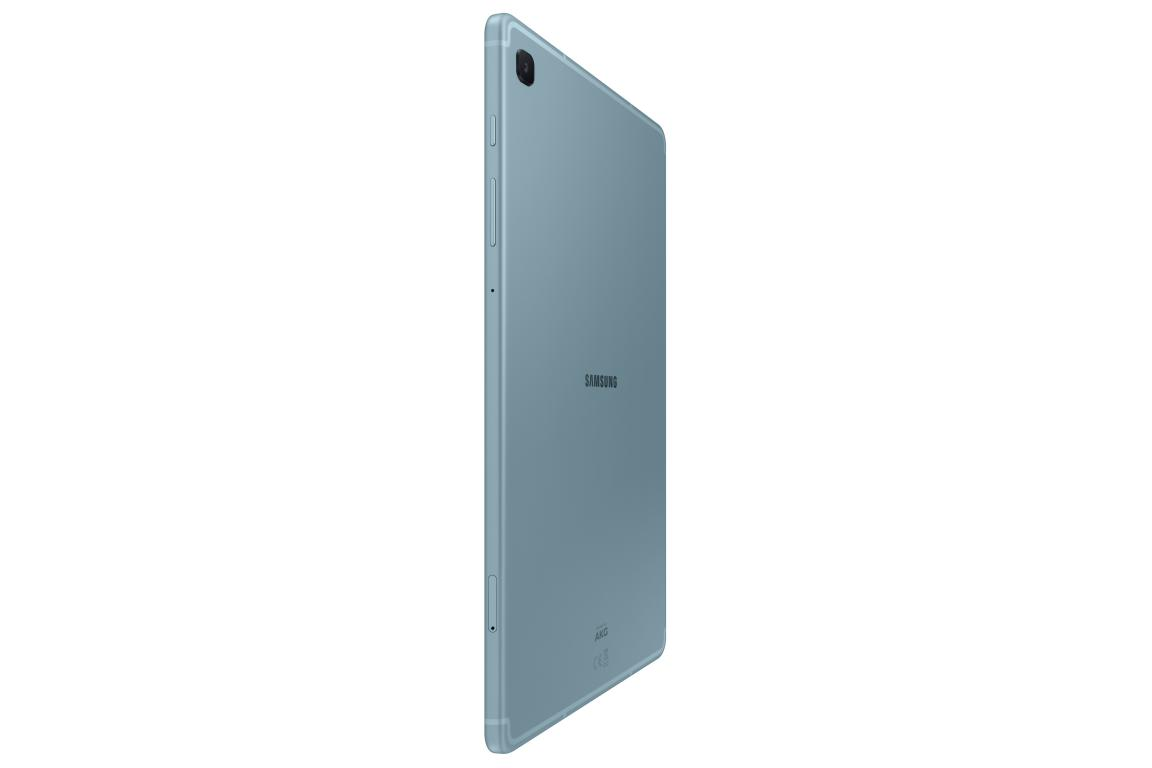 Una tableta Samsung azul, vista de lado.