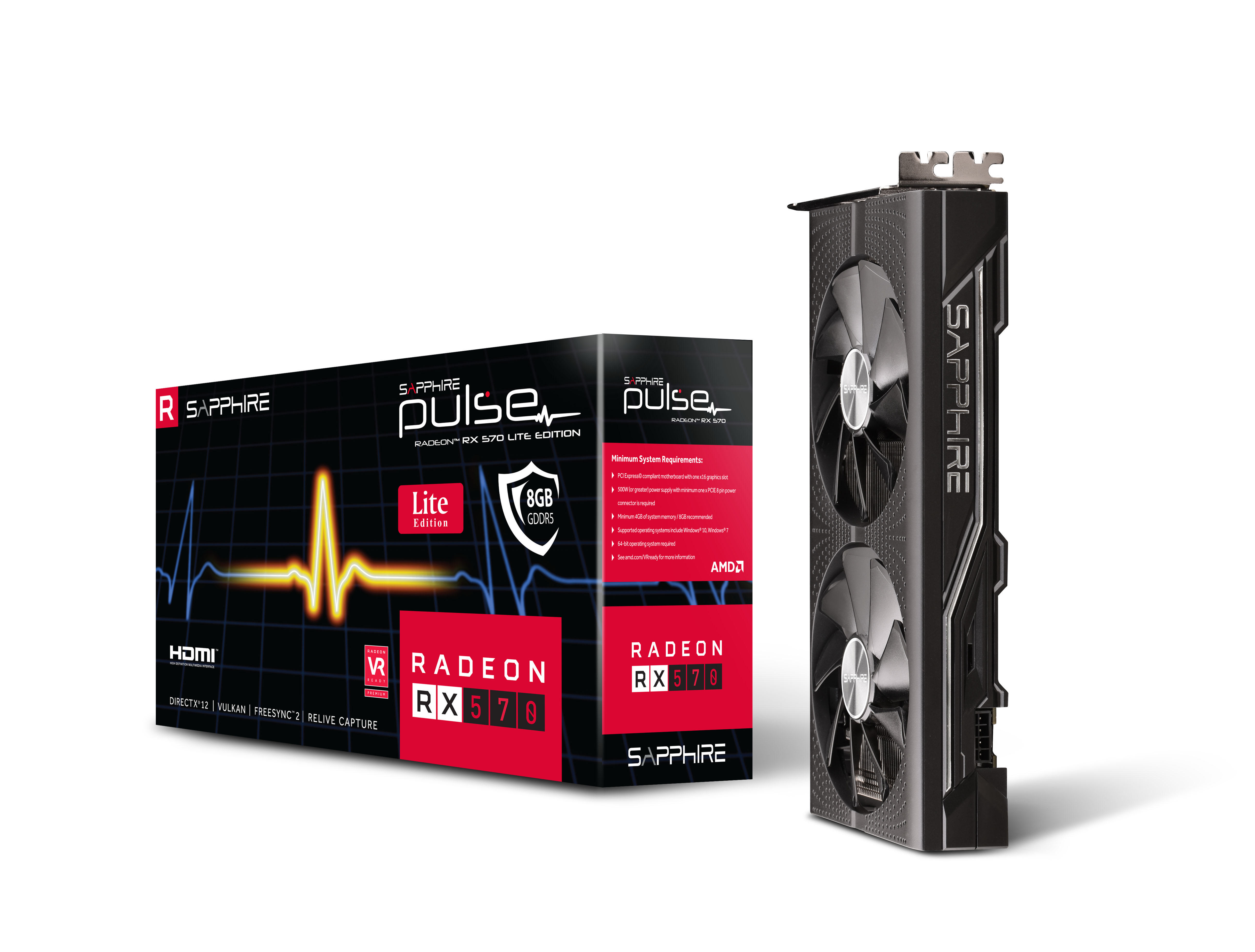 SAPPHIRE Radeon PULSE RX 570 8G Lite (11266-75-20G) (AMD, Grafikkarte)