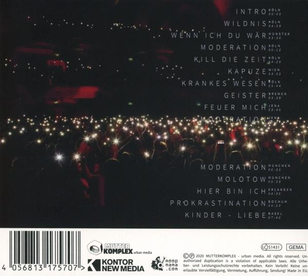 Rückseite einer CD mit Konzertszene und Songtiteln.