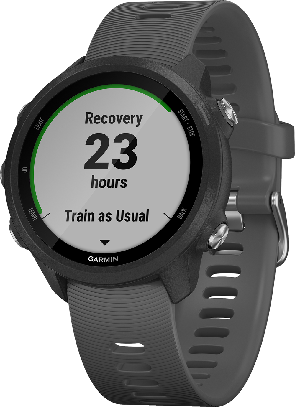 Een Garmin-horloge met 23 uur hersteltijd en train zoals gewoonlijk.