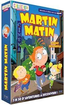 Martin Matin cartoon DVD boxset met cartoonfiguren en een stadsgezicht.