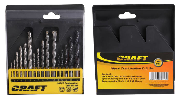 CRAFT 6461 Vegyes fúrószár készlet, 16db (kőzetfúró,fémfúró,fafúró)
