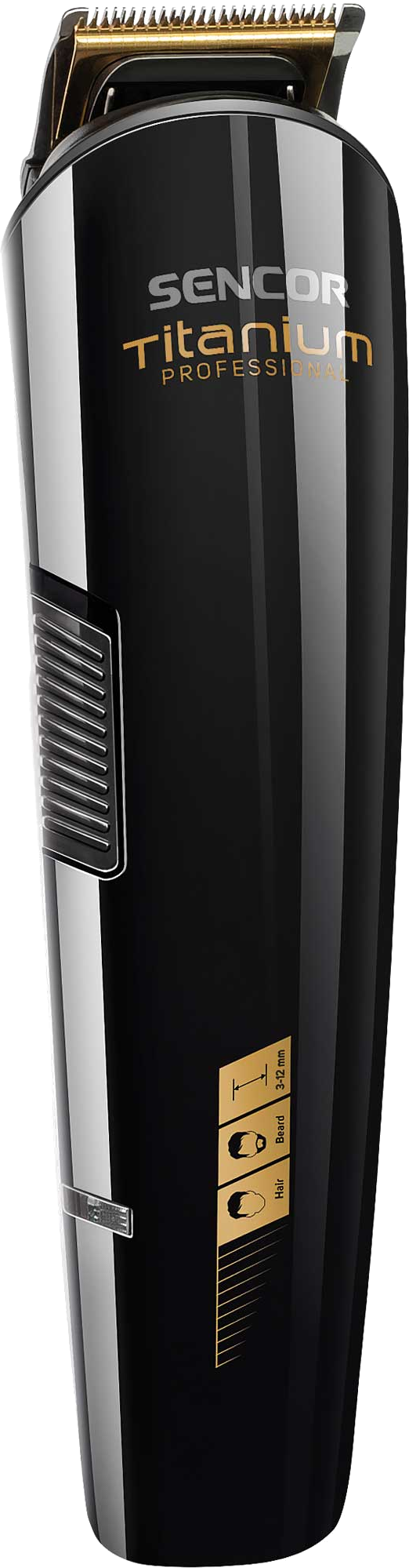 Fekete-arany Sencor Titanium Professional hajvágó, állítható beállításokkal.