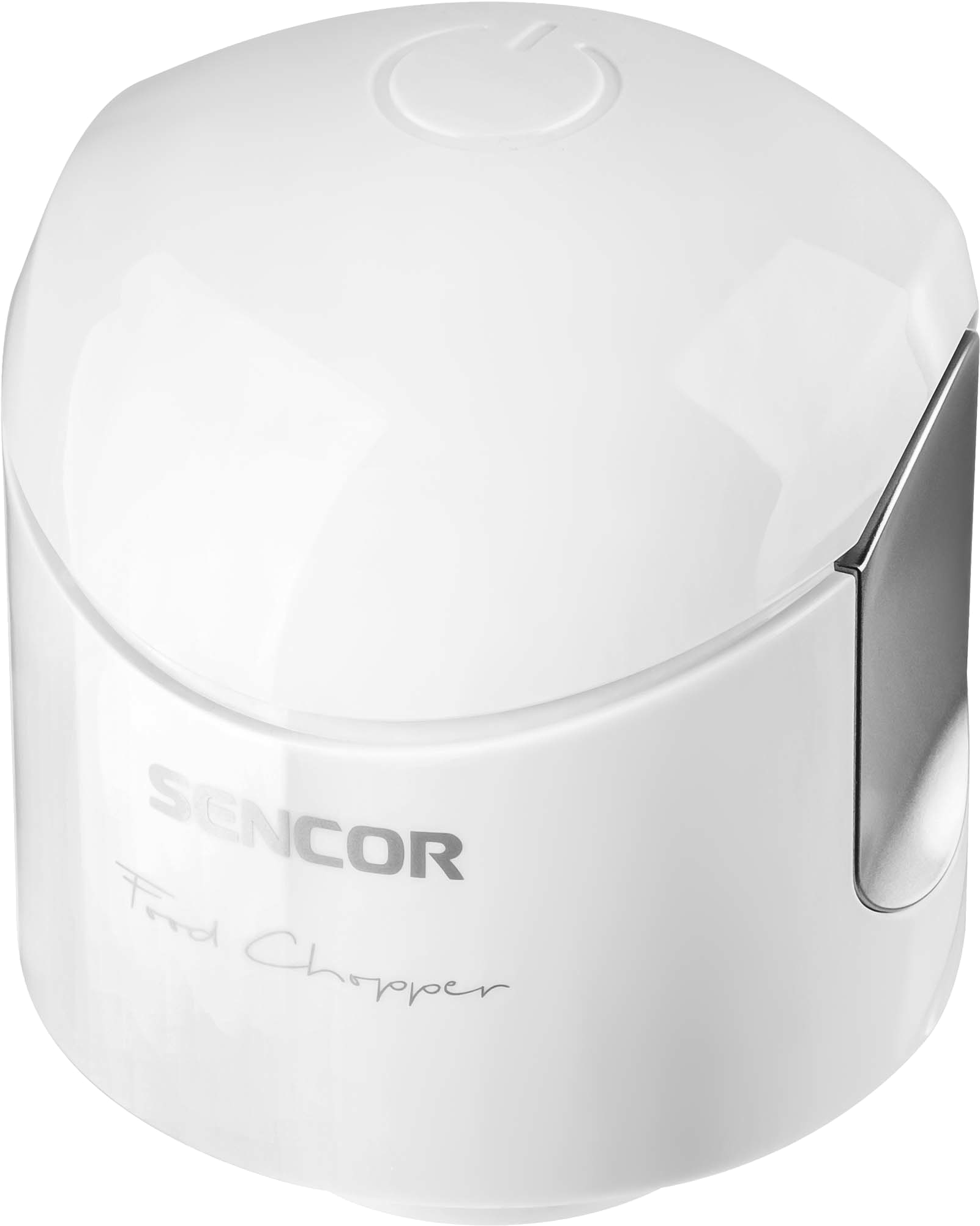 Fehér Sencor ételaprító, rajta a "Food Chopper" felirattal.