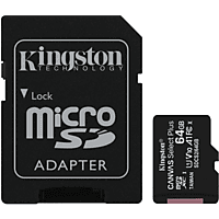 KINGSTON 64GB Speicherkarte Canvas Select Plus microSDXC Kit, R100 MB/s, UHS-I, U1, V10, Schwarz