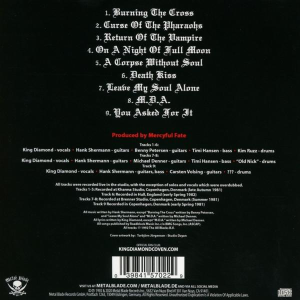 Album-Titelliste, weißer Text auf schwarzem Hintergrund. Band-Credits unten.