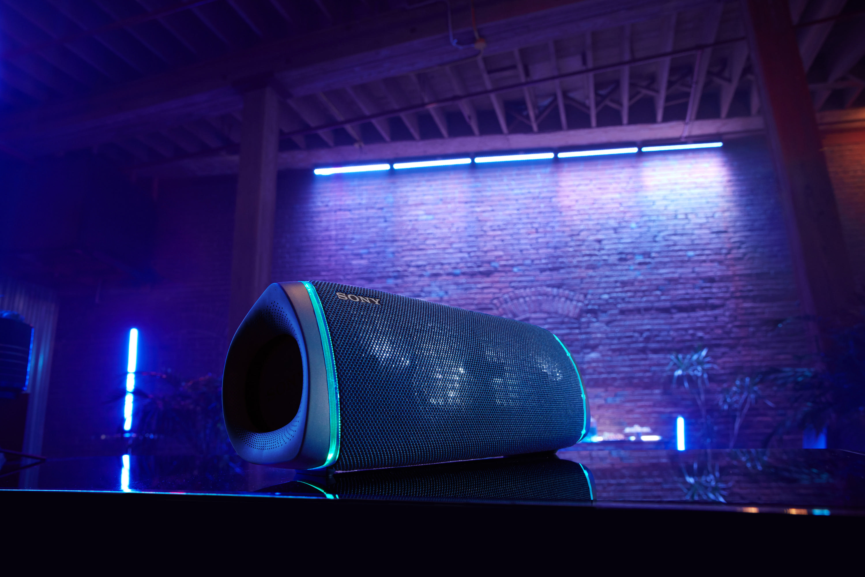 SONY SRS-XB43 tragbar, kabellos, Lautsprecherbeleuchtung, EXTRA BASS Bluetooth Lautsprecher, Blau, Wasserfest