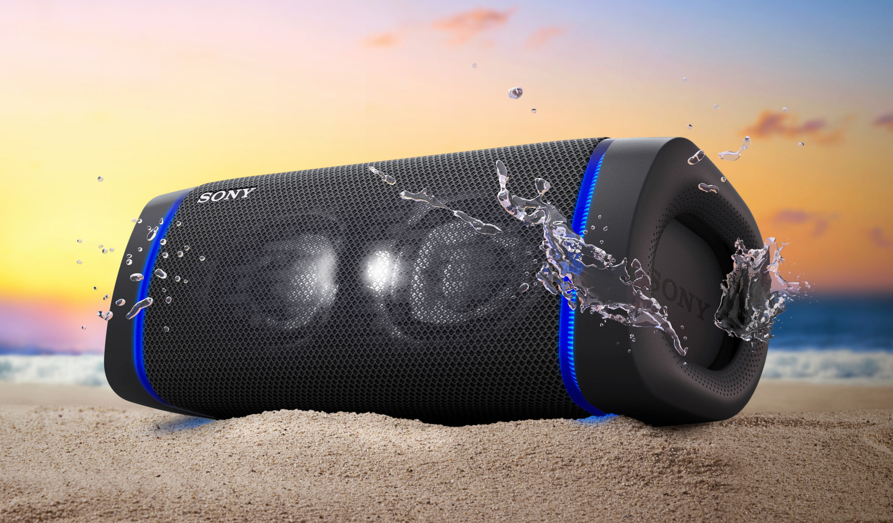 SONY SRS-XB33 tragbar, kabellos, Lautsprecherbeleuchtung, EXTRA BASS Bluetooth Lautsprecher, Schwarz, Wasserfest