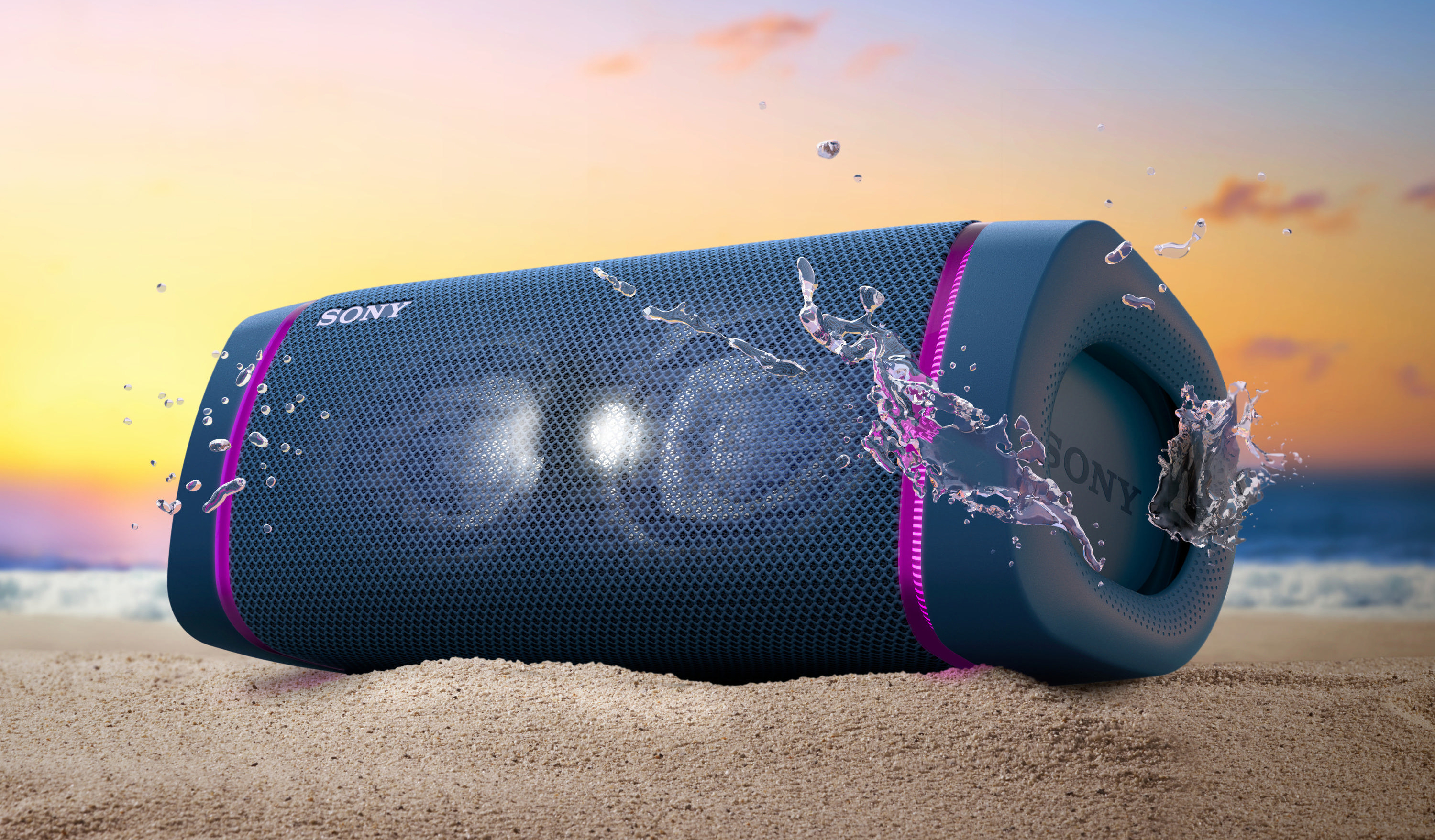 SONY SRS-XB33 tragbar, kabellos, Lautsprecherbeleuchtung, EXTRA BASS Bluetooth Lautsprecher, Blau, Wasserfest