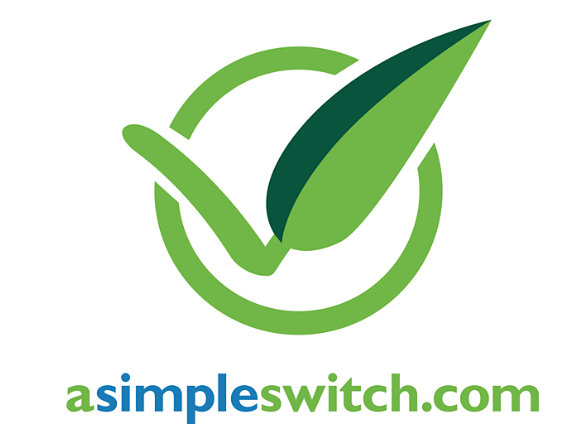 Grünes Häkchen mit Blatt-Logo für eine einfache Switch-Website.