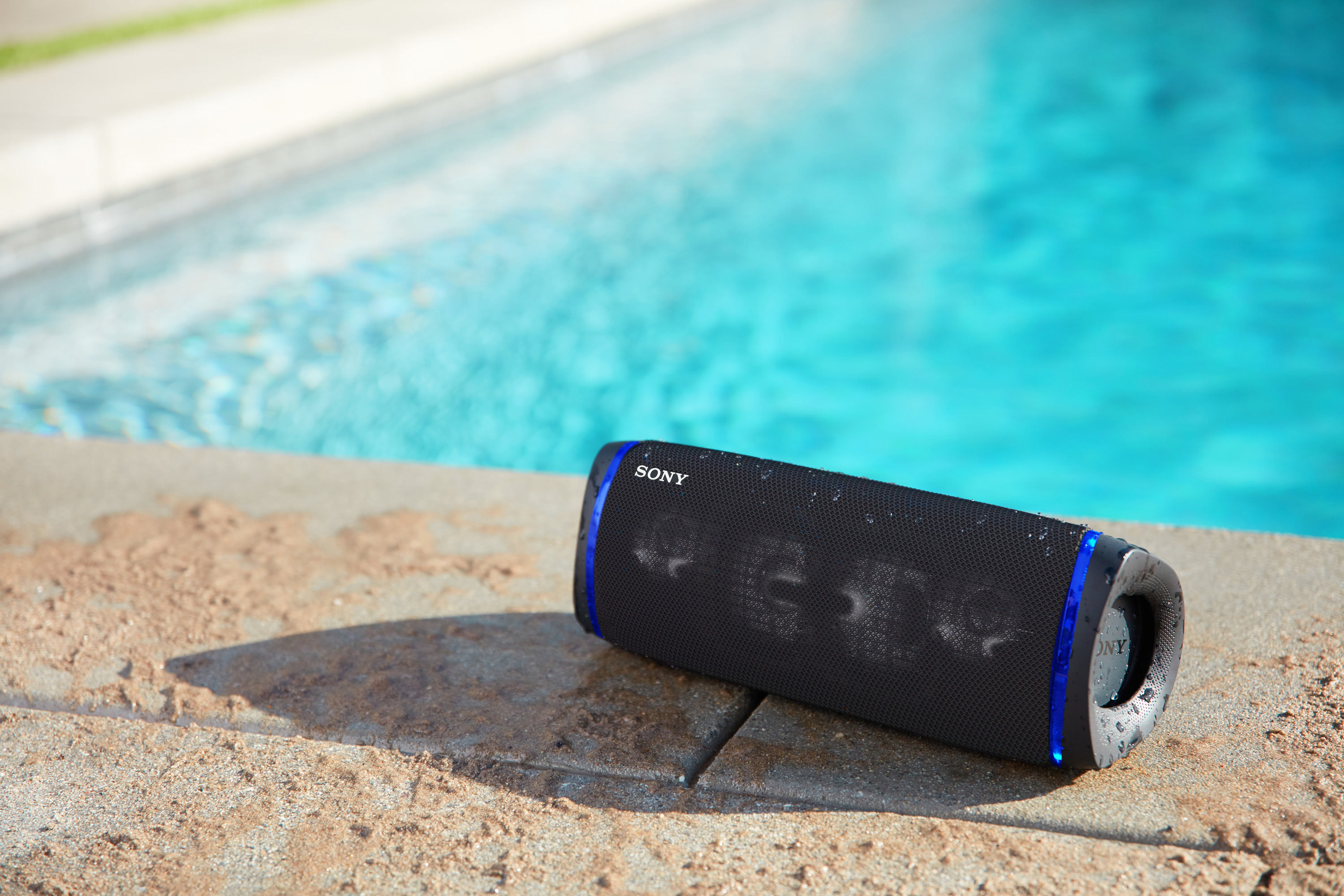 SONY SRS-XB43 tragbar, kabellos, Lautsprecherbeleuchtung, EXTRA BASS Bluetooth Lautsprecher, Schwarz, Wasserfest