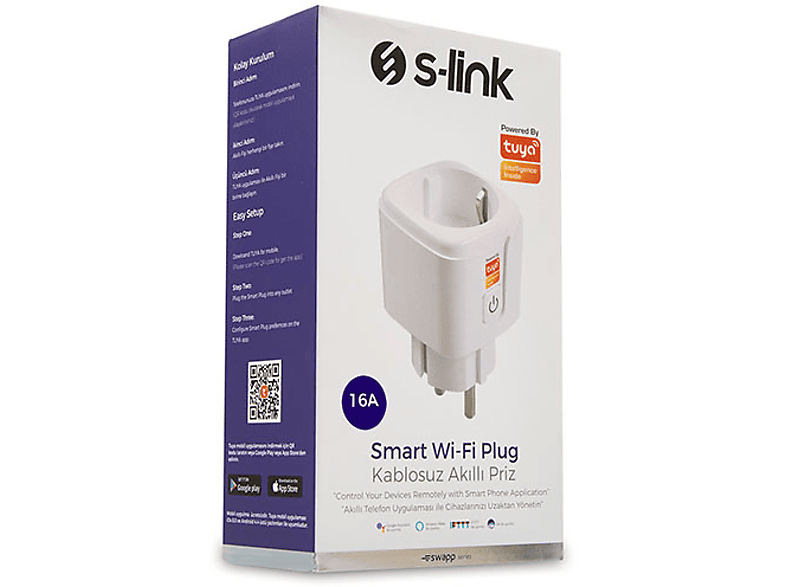 S-LINK Swapp Wifi Tuya Destekli SL-01 16 Amper Akıllı Priz Beyaz_1