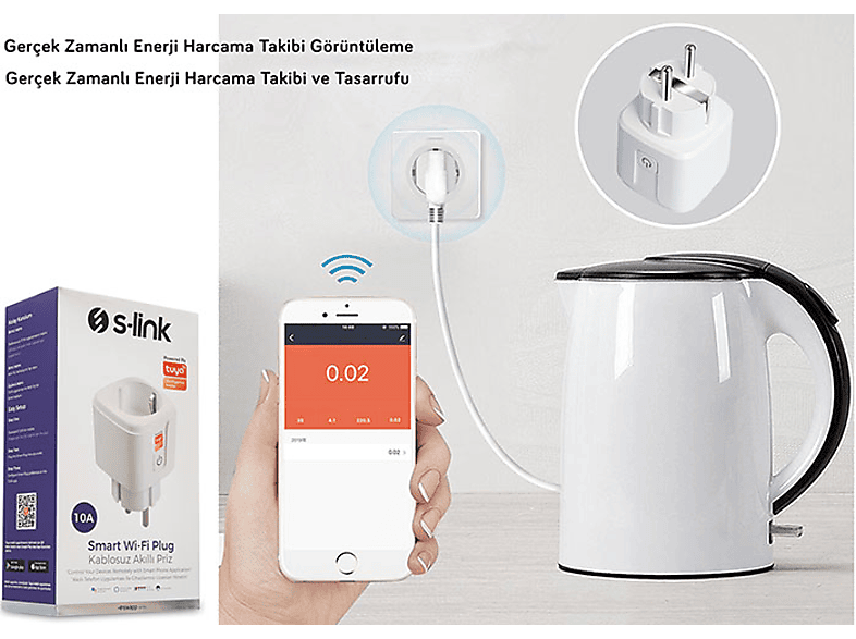 S-LINK Swapp Wifi Tuya Destekli SL-01 16 Amper Akıllı Priz Beyaz_2