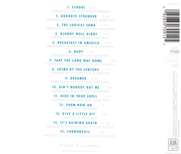 Dos d'un boîtier de CD. Il répertorie la liste des titres d'un album avec du texte en blanc et gris.