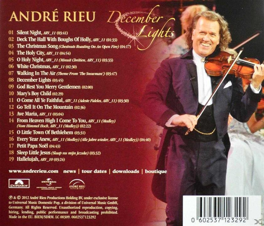 André Rieu hegedül, az album hátlapja. Szöveg a dalokról és a vonalkód.