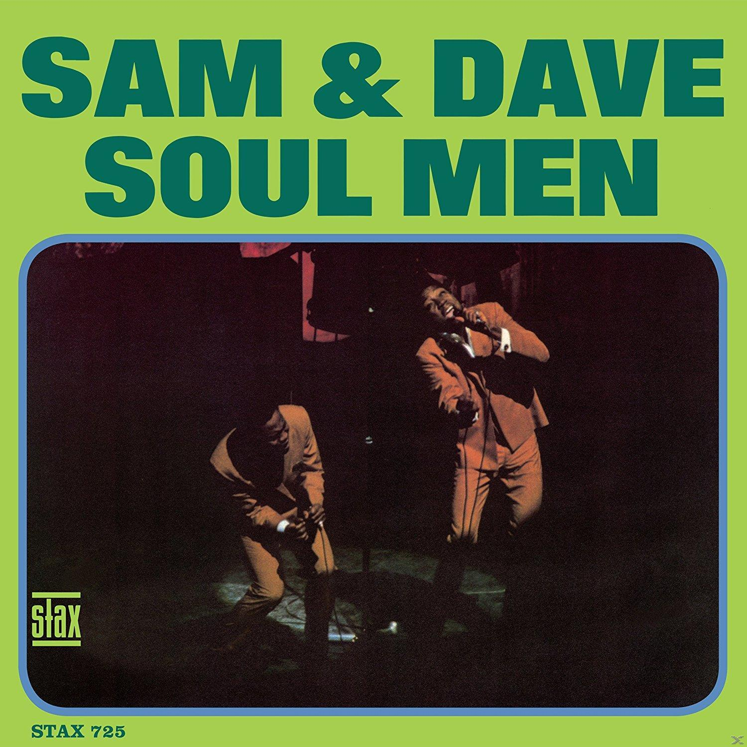 Sam & Dave album borító. Két férfi öltönyben, mikrofonokkal egy sötét színpadon zöld szegéllyel.