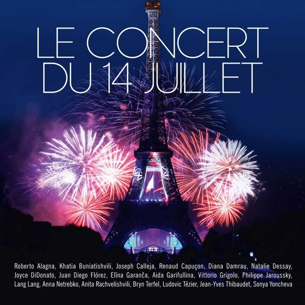 Affiche de "Le Concert du 14 Juillet" avec Tour Eiffel et feux d'artifice.