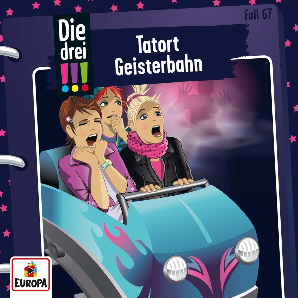 Comic-Cover: Drei erschrockene Mädchen in einer Achterbahn, mit Geistern. Titel: 'Tatort Geisterbahn'.