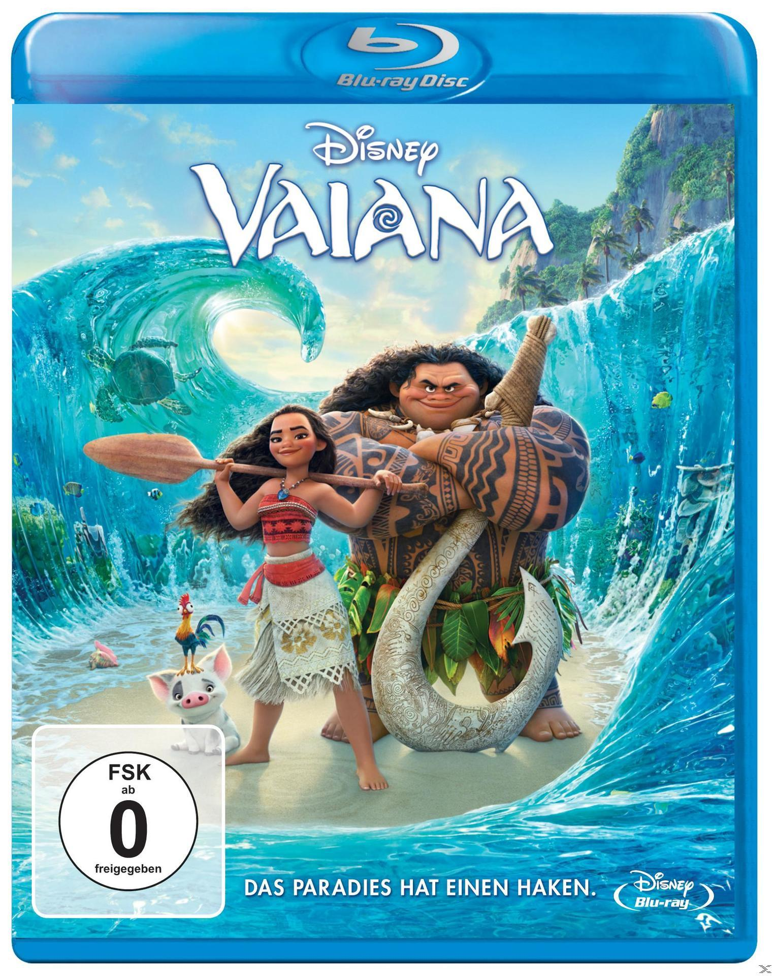 Filmposter für Vaiana. Charaktere und ein blauer Ozeanhintergrund.