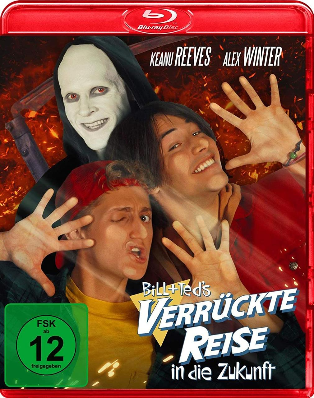 Bill & Ted's verrückte Reise in die Zukunft Blu-ray Cover. Drei Männer.