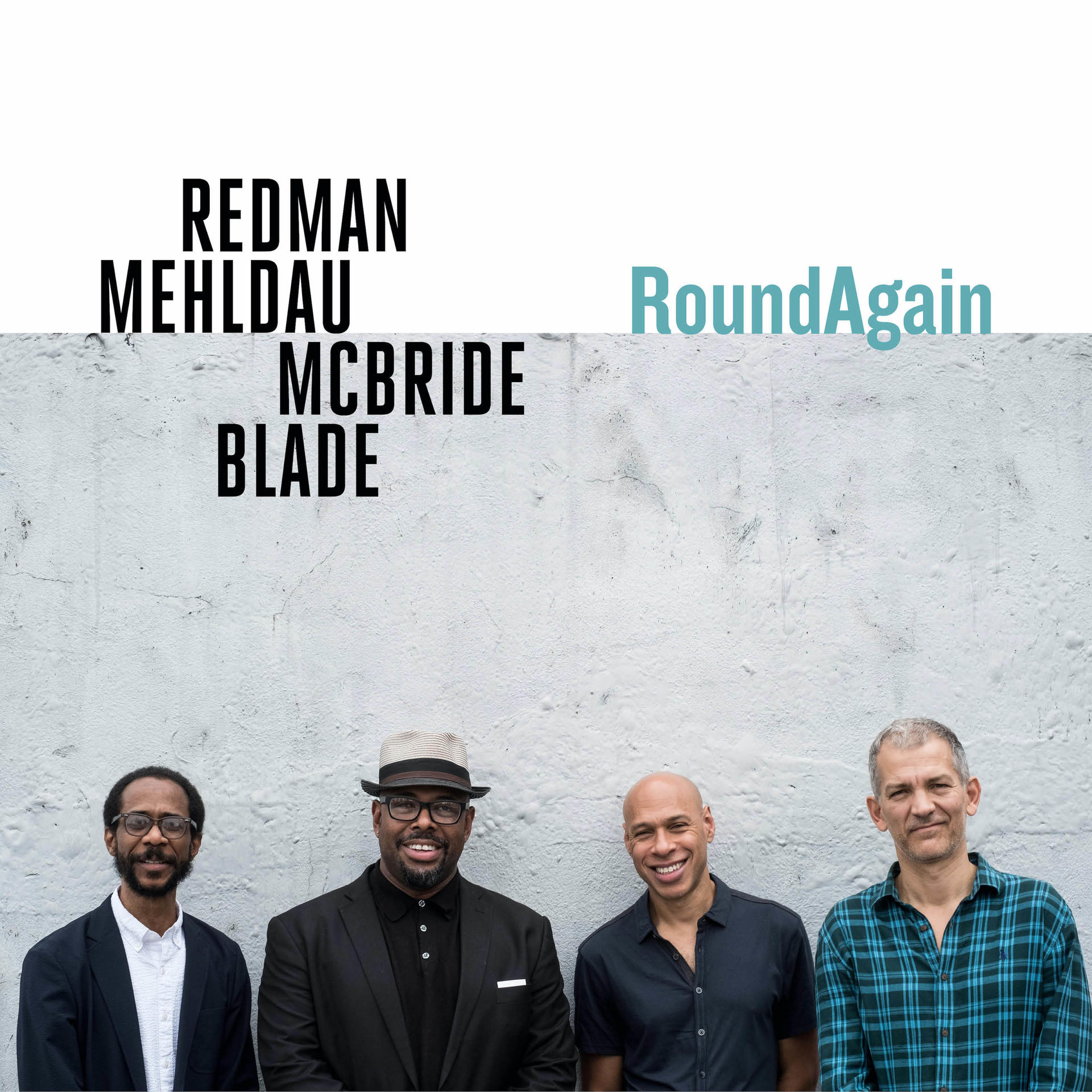 Album borító négy emberrel. Tartalmazza a REDMAN, MEHLDAU, MCBRIDE, BLADE és RoundAgain szavakat.