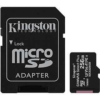 KINGSTON 256GB Speicherkarte Canvas Select Plus microSDXC Kit, R100/W85 MB/s, UHS-I, U3, V30, Schwarz
