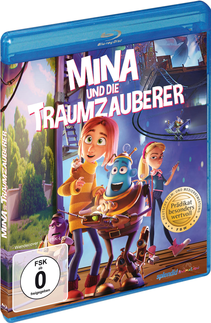 Blu-ray-Disc-Cover des Animationsfilms 'Mina und die Traumzauberer' mit Charakteren.