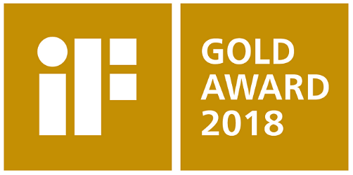 Das goldene iF Gold Award 2018 Logo auf senfgelbem Hintergrund.
