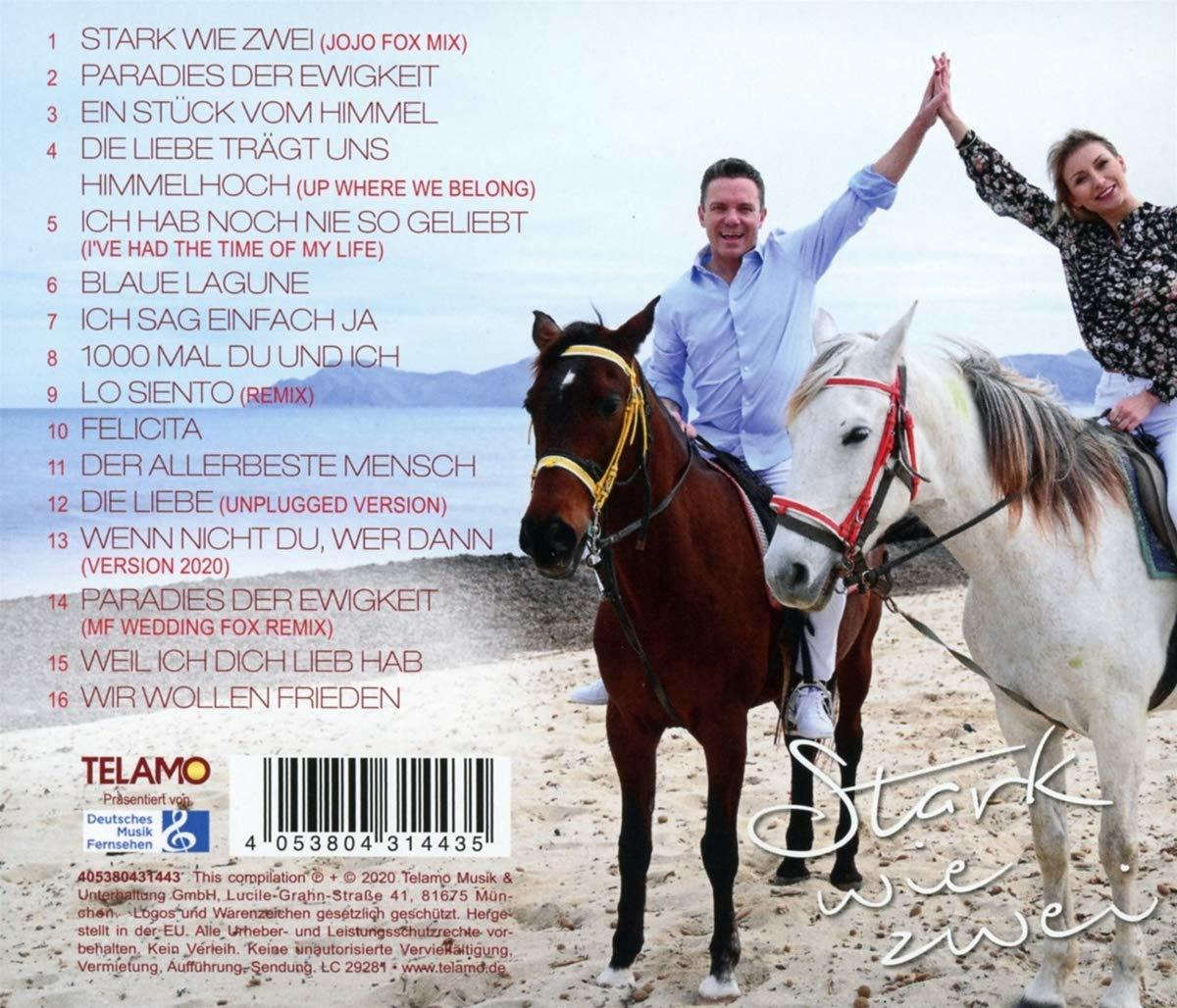Albumcover mit Personen auf Pferden. Titelliste auf der Rückseite. Weißer Hintergrund.
