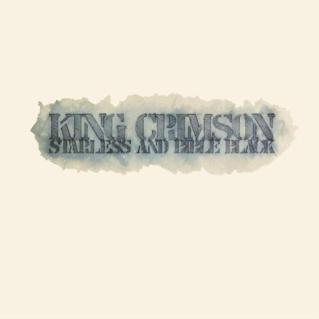 King Crimson, Starless and Bible Black szöveg, vízfestmény háttérrel.