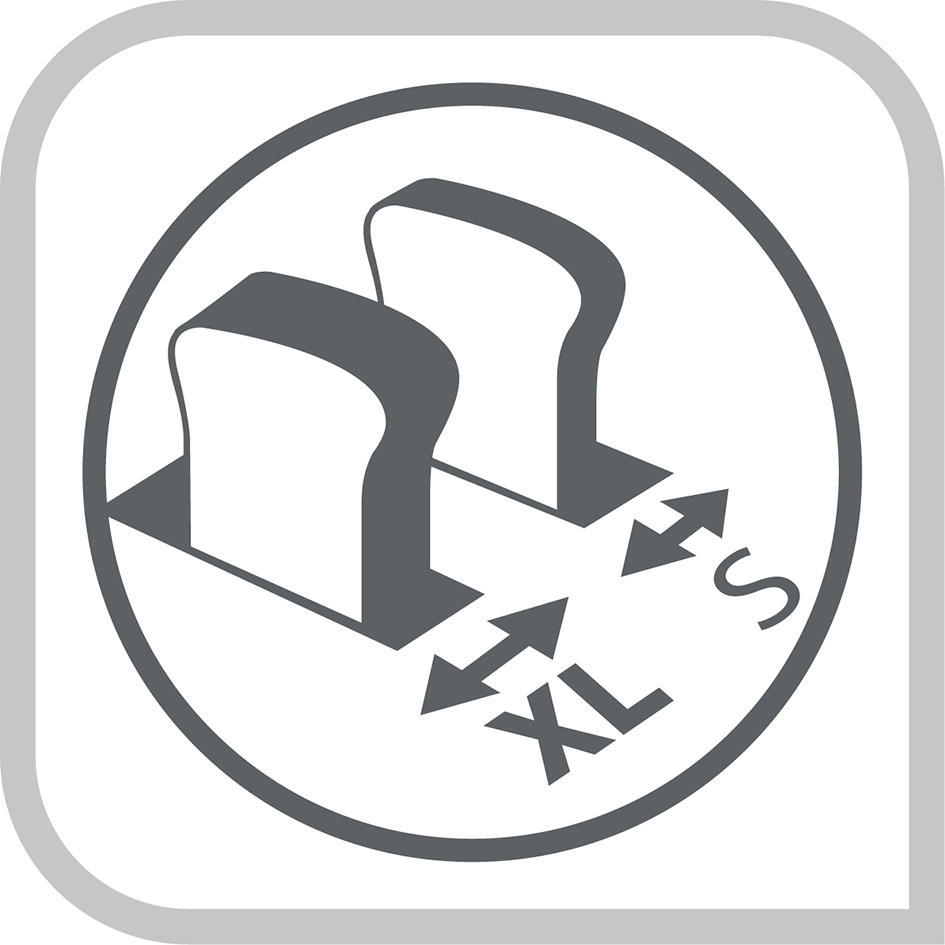 Symbol von Brotscheiben, die Größenoptionen XL und S anzeigen.