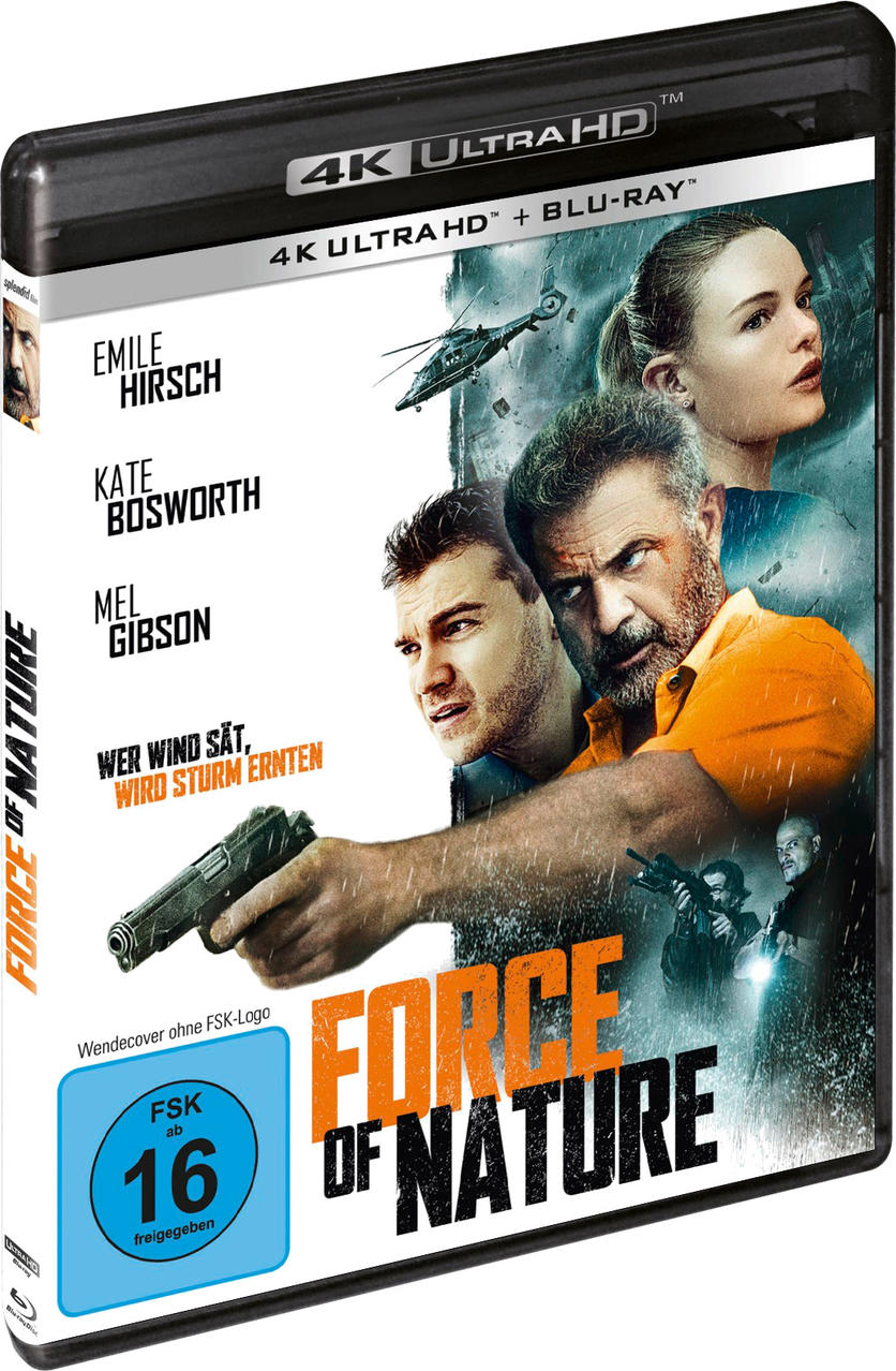 Filmcover von 'Force of Nature' mit Emile Hirsch, Kate Bosworth und Mel Gibson. Action-Szene.
