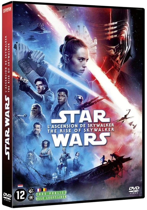 DVD cover of Star Wars: The Rise of Skywalker, featuring various characters and scenes.