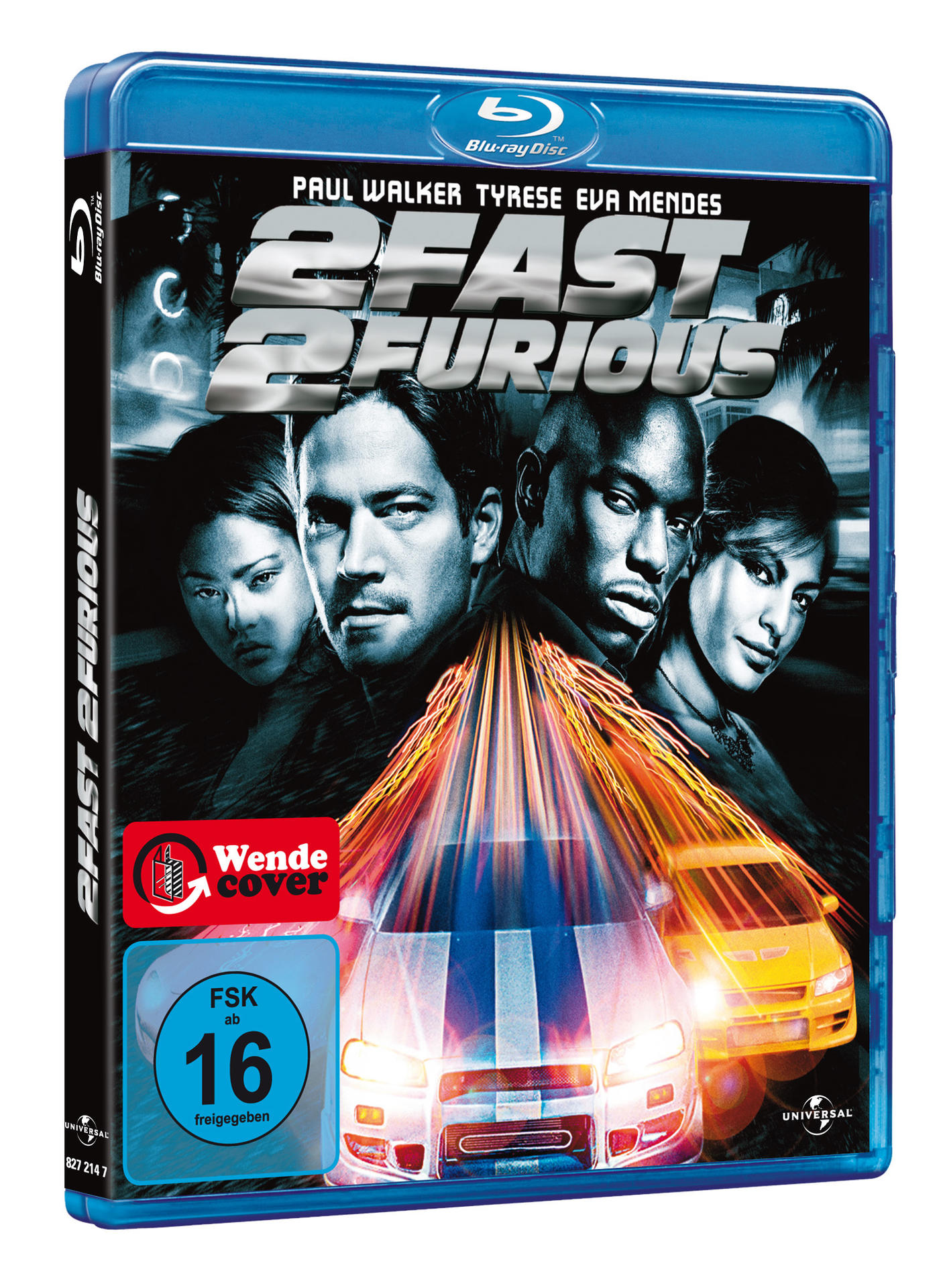 Blu-ray-Hülle des Films 2 Fast 2 Furious mit Hauptdarstellern und Autos im Vordergrund.