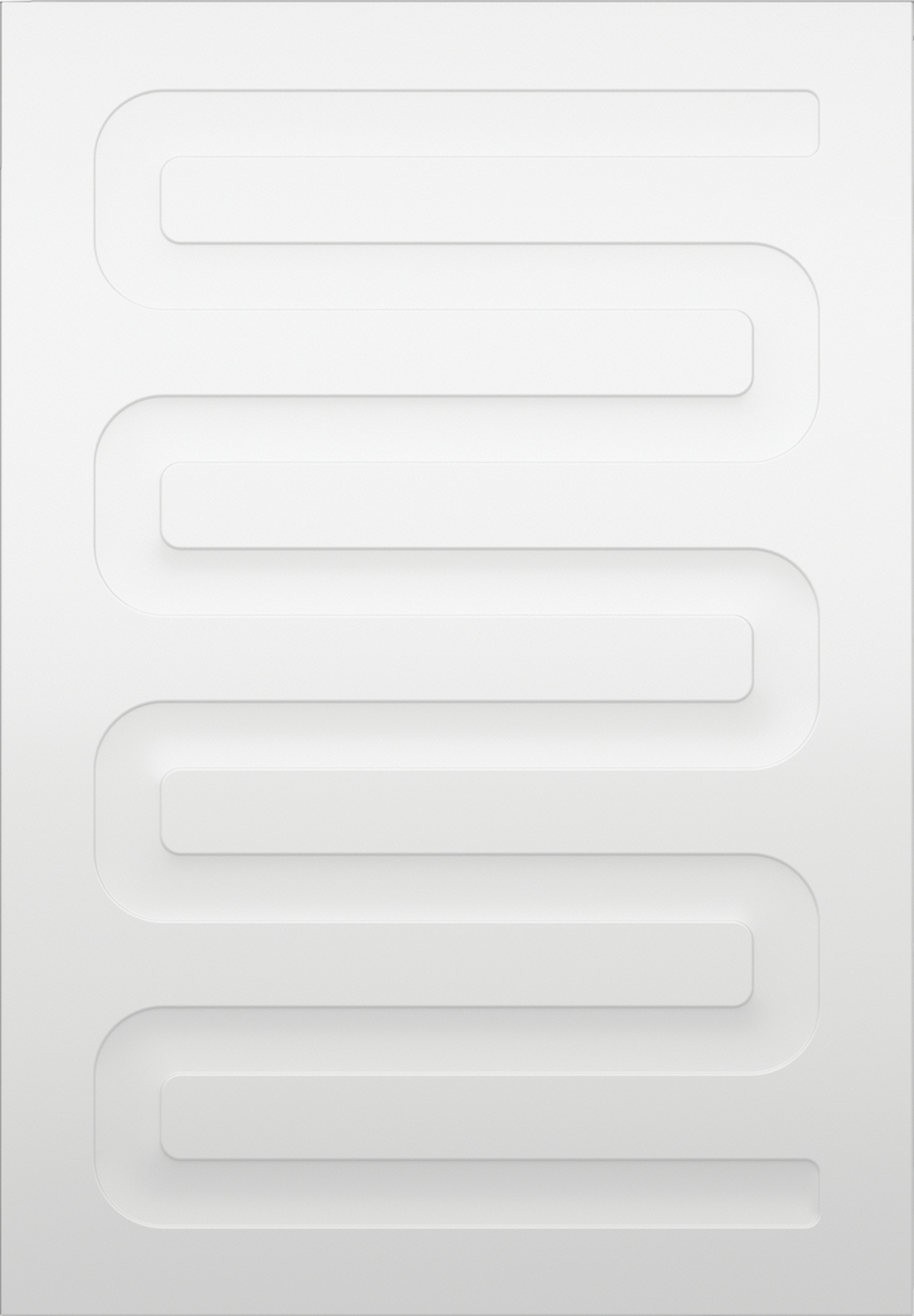 Un panel blanco con un diseño de zigzag curvo y repetitivo, sobre un fondo blanco.