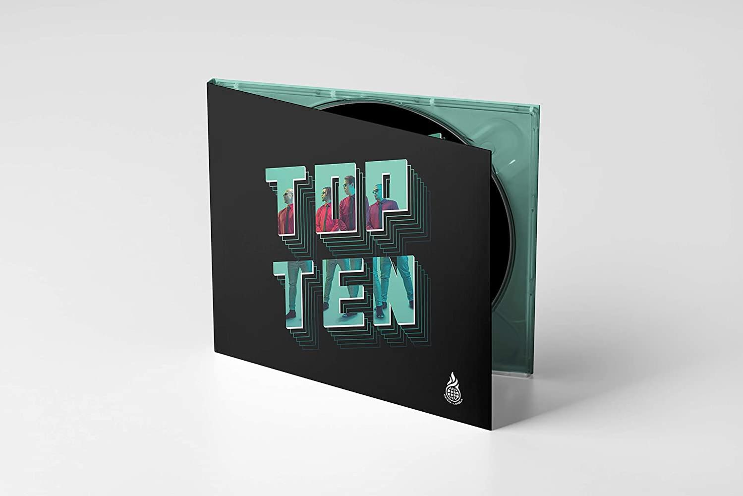 Eine CD-Hülle mit den Worten „TOP TEN“ und dem Bild von drei Personen.