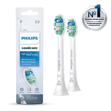 Deux têtes de brosse à dents Philips Sonicare dans l'emballage.