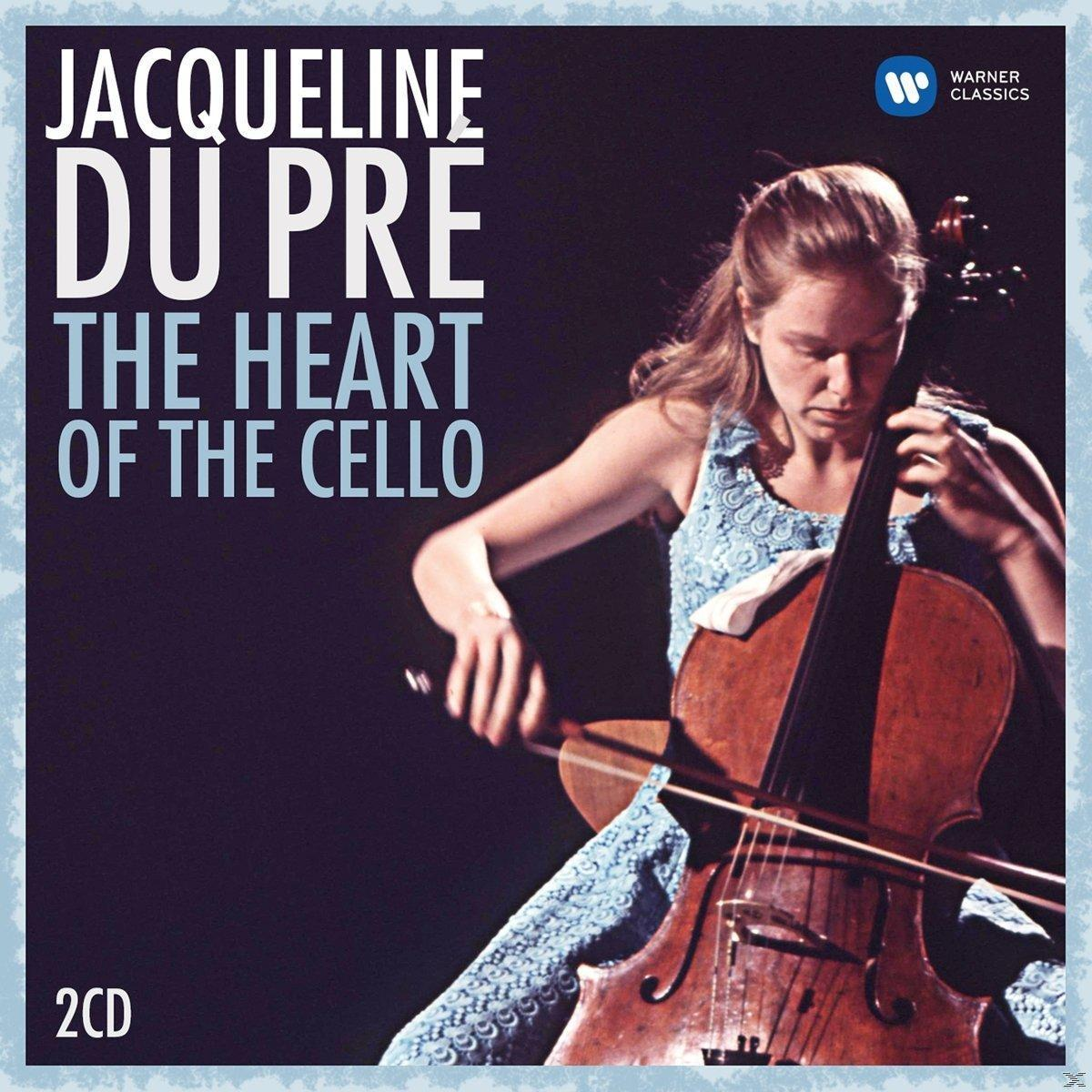 Album borító nővel, aki csellón játszik. Cím: Jacqueline Du Pre - The Heart of the Cello. Kék háttér.