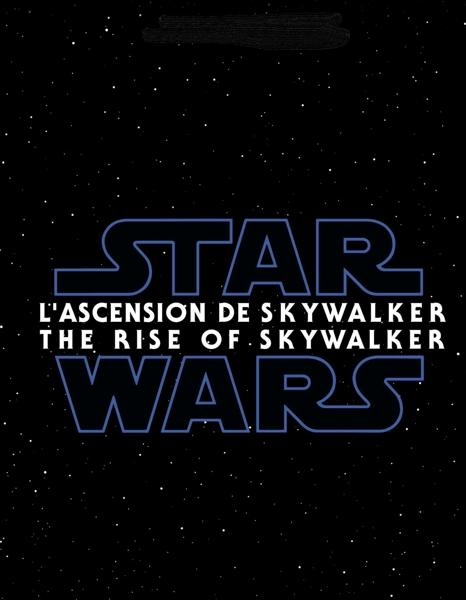 Star Wars: The Rise of Skywalker poster. Blue text on a star-filled background. French and English.