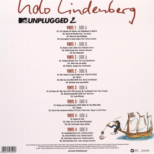 Album borító piros és fehér szöveggel. Felsorolja a dalcímeket, és egy hajó karikatúráját ábrázolja.