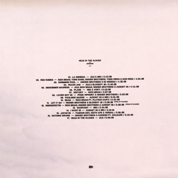 Rückseite des Albums mit Trackliste. Der Albumtitel lautet HEAD IN THE CLOUDS.