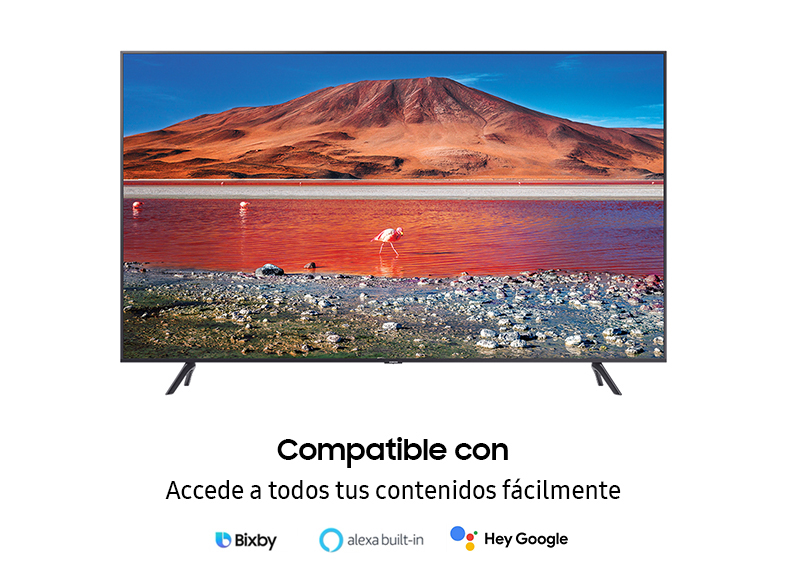 Televisor de pantalla plana grande con paisaje desértico y texto.