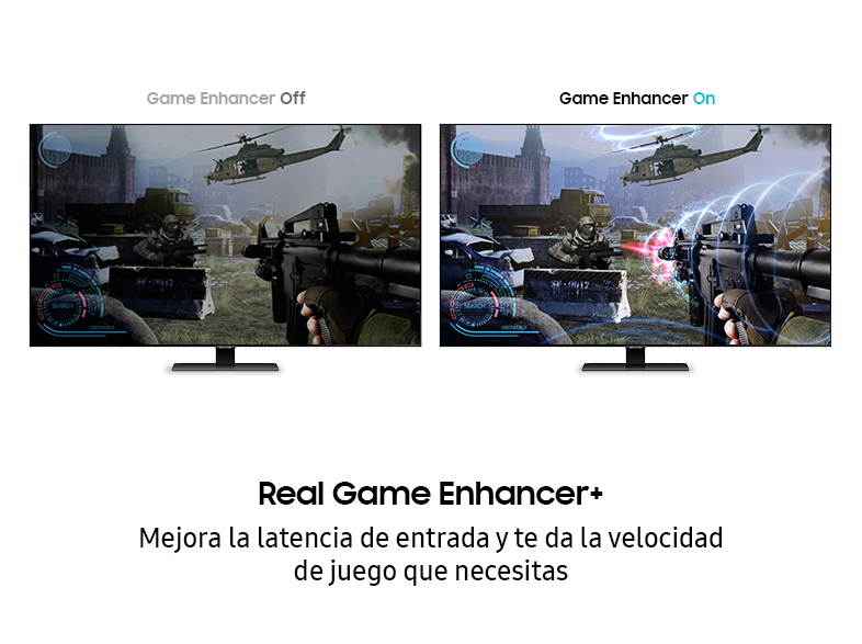 Dos imágenes de pantalla de computadora de un videojuego. Una con Game Enhancer apagado, otra encendido.