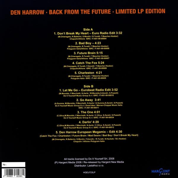 Den Harrow Albumcover, mit Titeln und Credits auf dunklem Hintergrund.