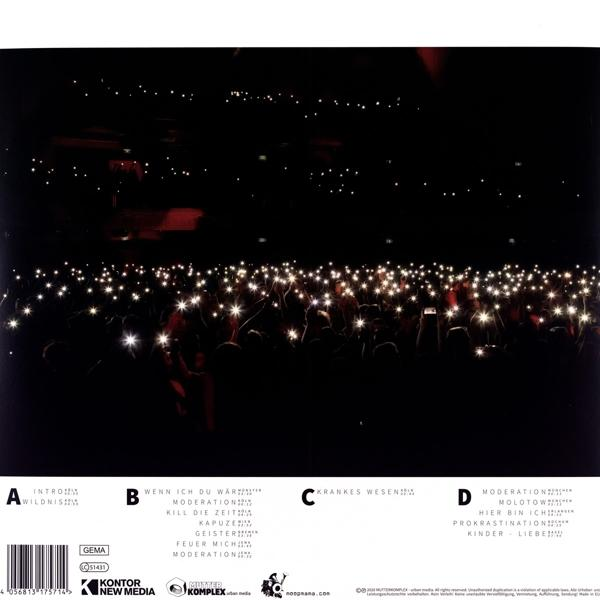 Rückseite einer CD mit Songtiteln, Künstlernamen und einer Menge, die Lichter hochhält.