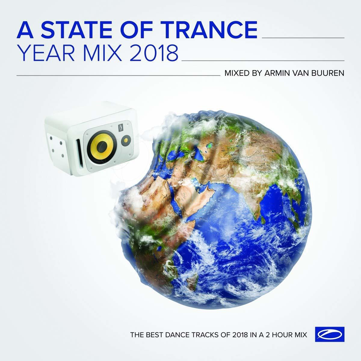 Albumcover: Weißer Lautsprecher, Erdglobus mit blau-weißen Wirbeln, Text: A State of Trance.