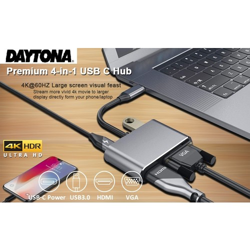 Bir dizüstü bilgisayara ve bir akıllı telefona bağlı çoklu bağlantı noktalarına sahip bir 4'ü 1 arada USB C hub.