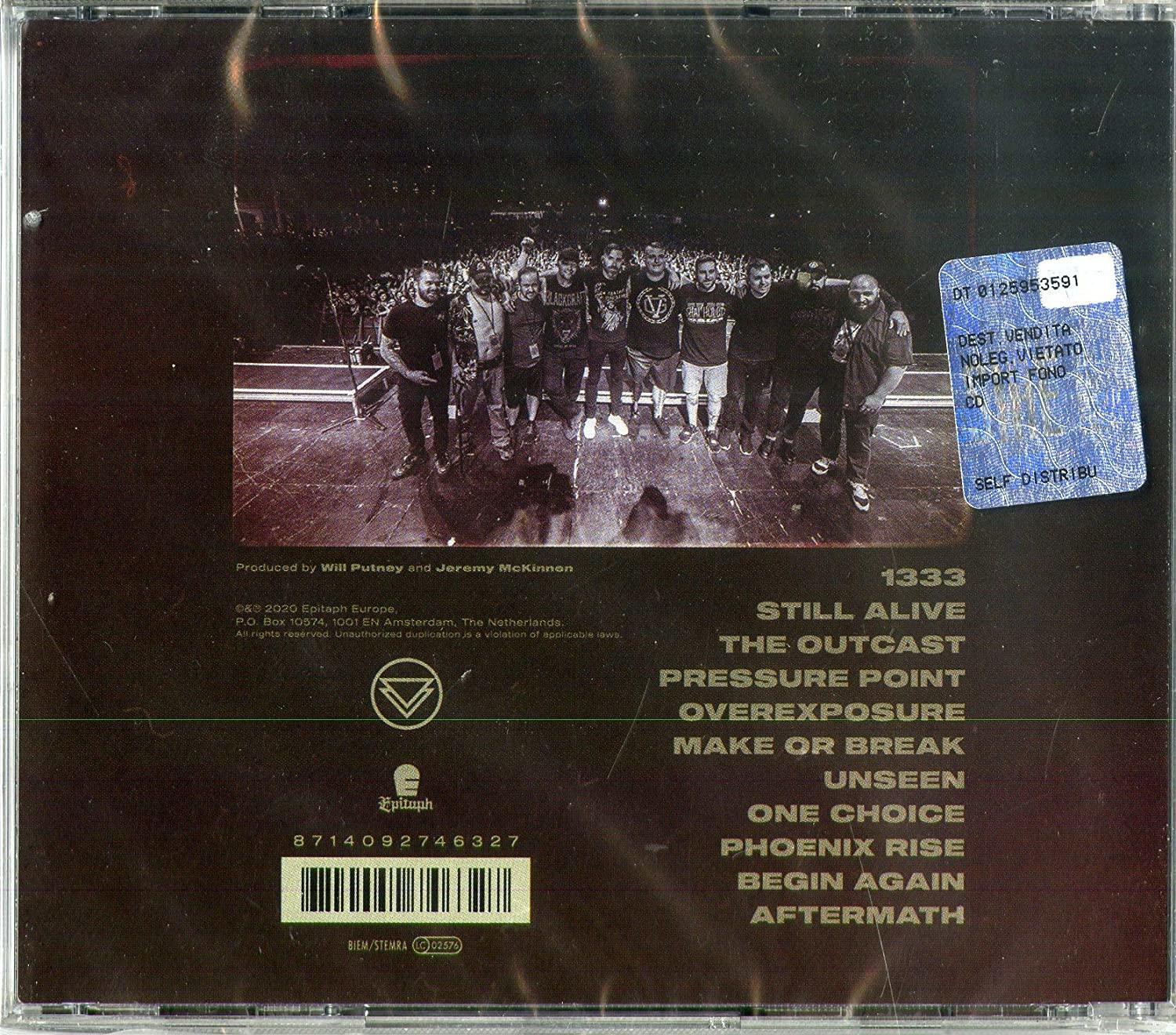 CD-Hülle Rückseite mit Bandmitgliedern und Titelliste. Brauner Hintergrund.